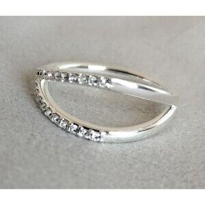 NIB! RUDIMENT "Nopa" Ring High Polish Silver Wishbone Design w/Crystal Pave.Sz 7